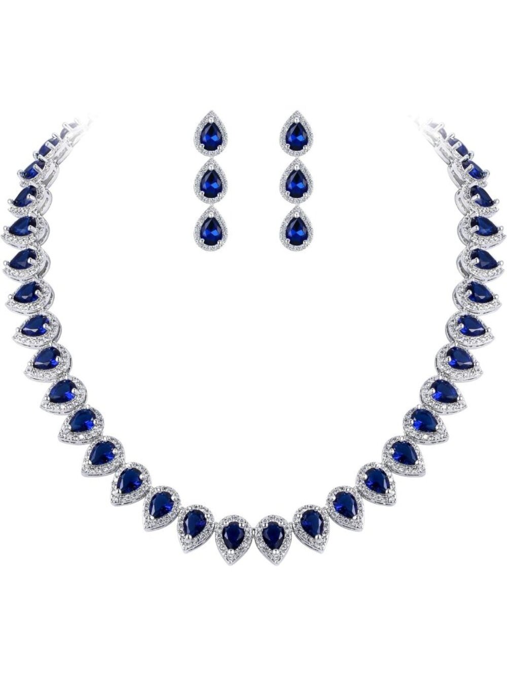 Elegant Teardrop Cubic Zirconia Bridal Necklace & Earrings Set for Women